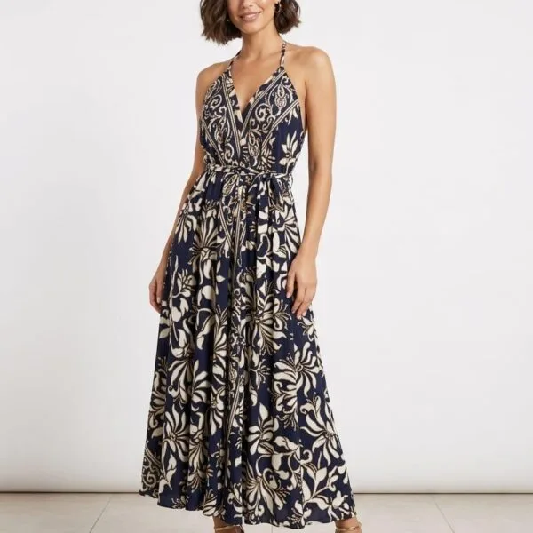 Midnight Garden Halter Maxi Dress