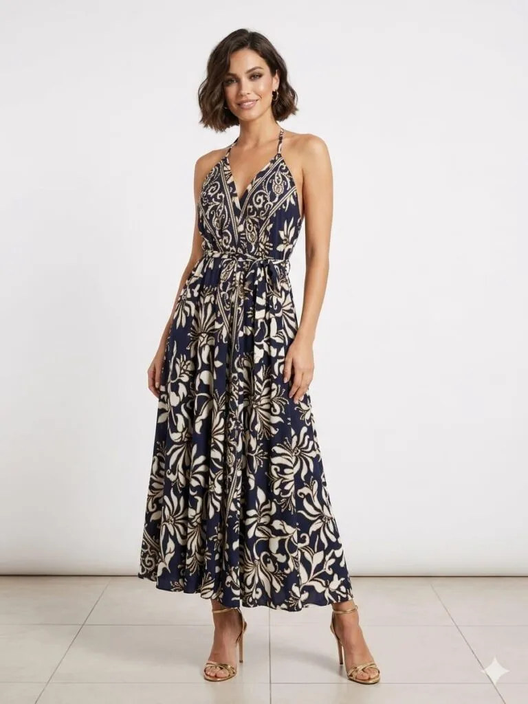 Midnight Garden Halter Maxi Dress