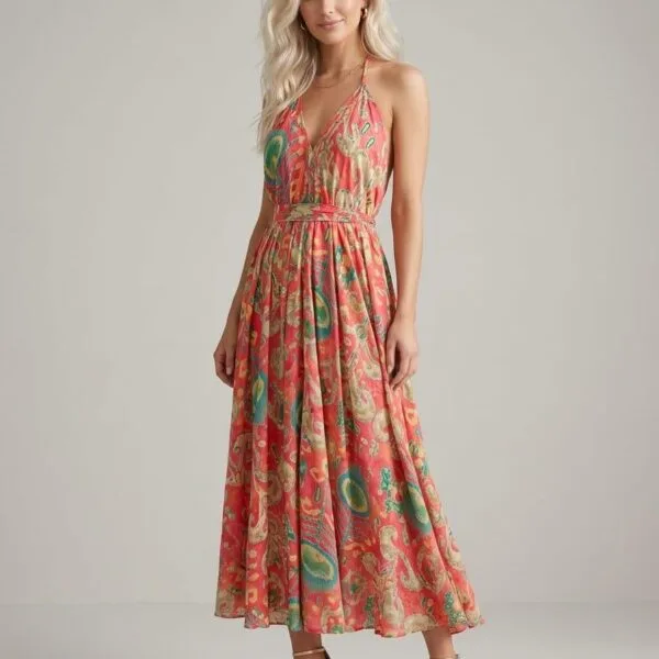 Coral Paisley Paradise Maxi Dress