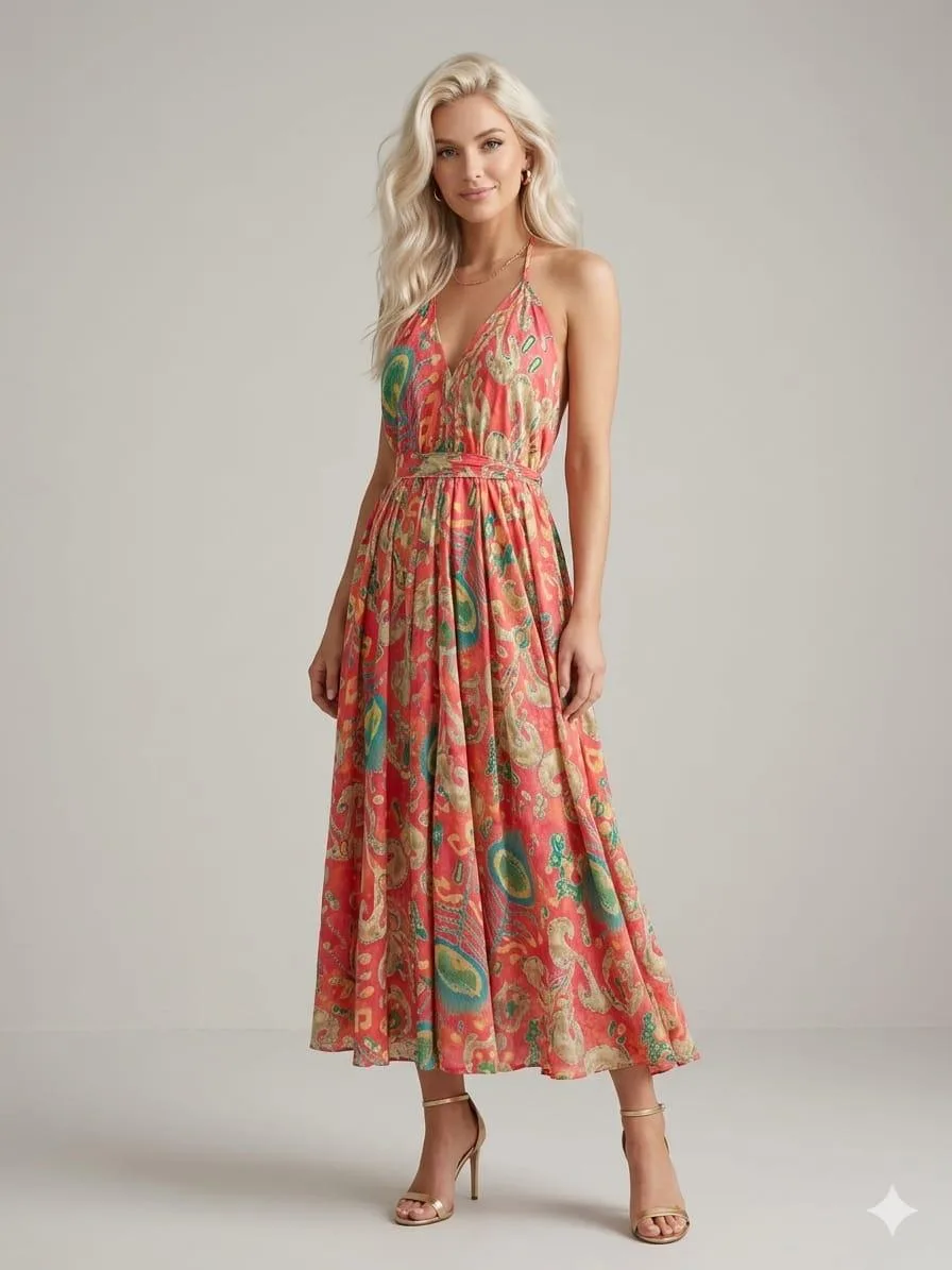 Coral Paisley Paradise Maxi Dress