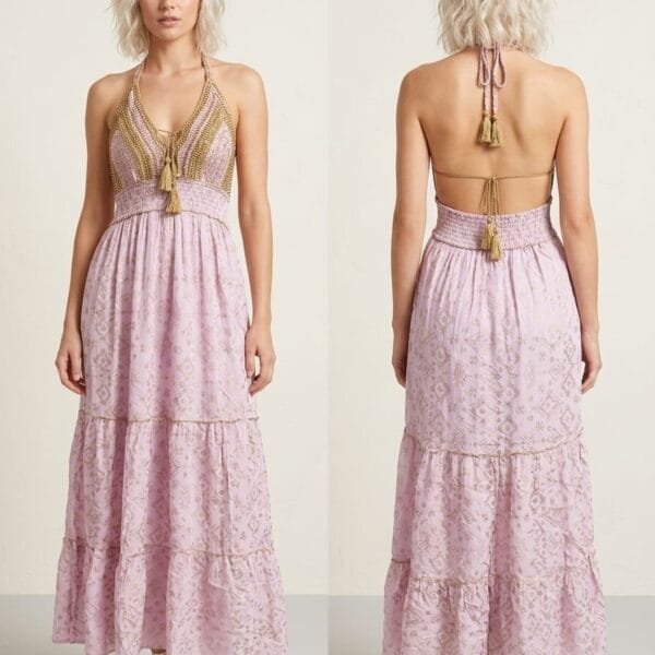 Ruby Floral Beaded Crochet Maxi Dress