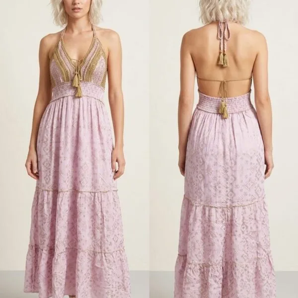 Ruby Floral Beaded Crochet Maxi Dress