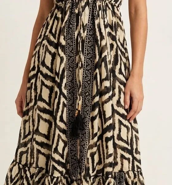 Rose Petal Tassel Tie Maxi Dress