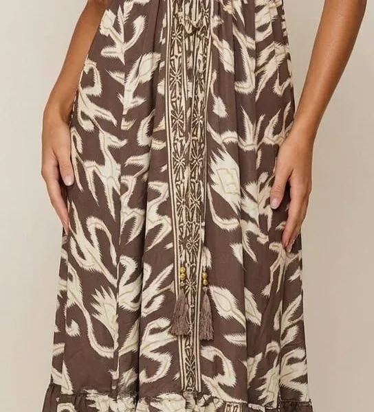 Amber Glow Tassel Tie Maxi Dress