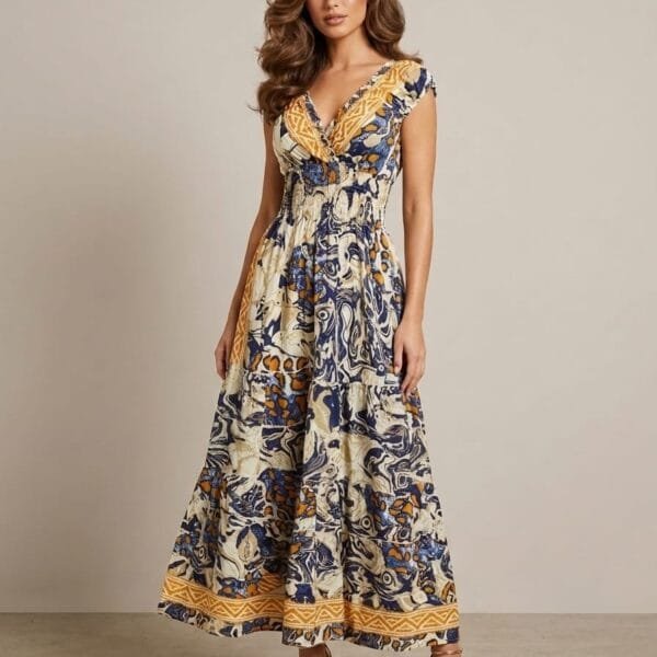 Onyx Shadow Ruffle Sleeve Maxi Dress