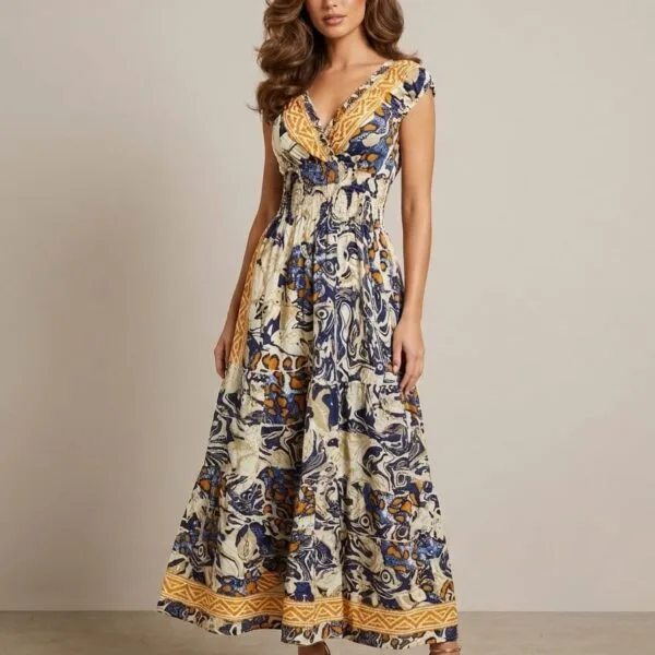Onyx Shadow Ruffle Sleeve Maxi Dress