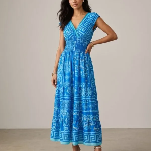 Ocean Breeze Ruffle Sleeve Maxi Dress