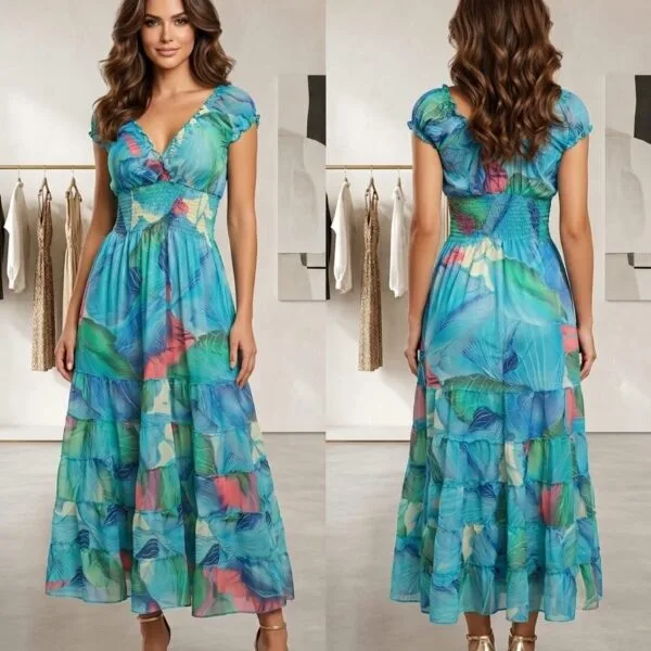 Mango Tango Ruffle Sleeve Maxi Dress