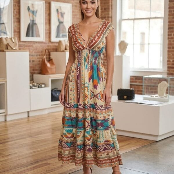 Turquoise Bay Ruffle Sleeve Maxi Dress