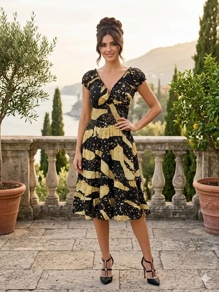Sand Dune Flutter Sleeve Midi Dress
