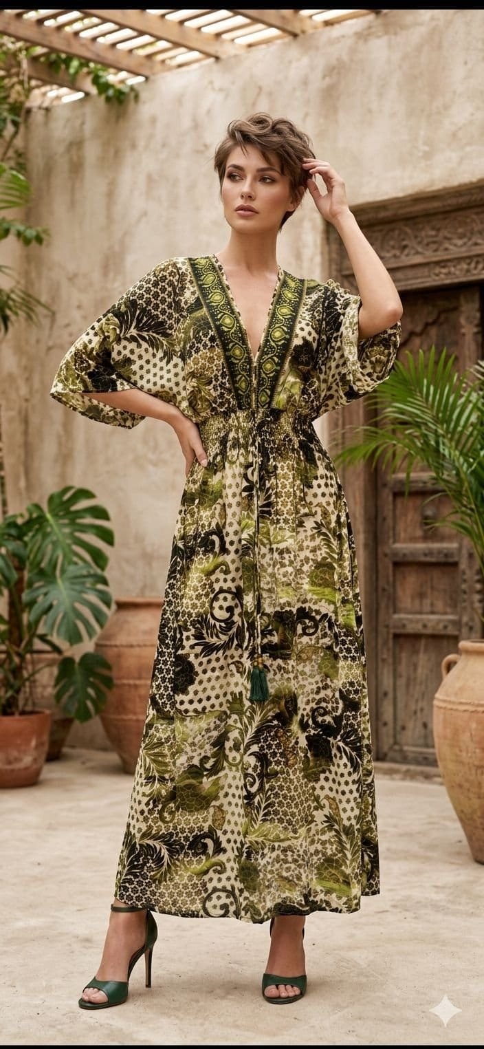 Oasis Palm Kimono Maxi Dress