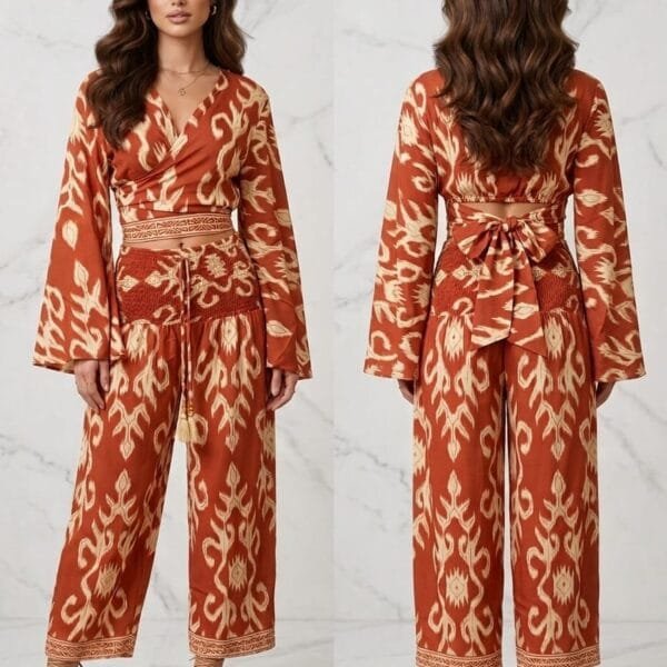 Sunlit Meadow Wrap Top & Wide Leg Pants Set