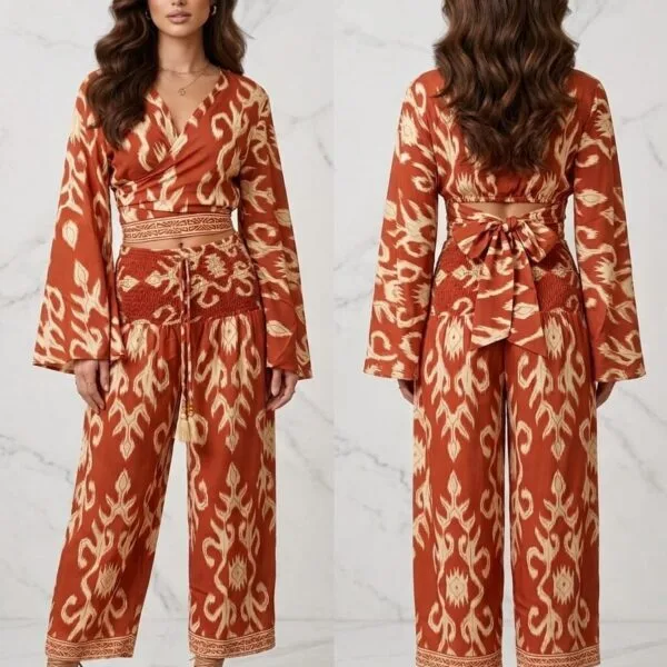 Sunlit Meadow Wrap Top & Wide Leg Pants Set