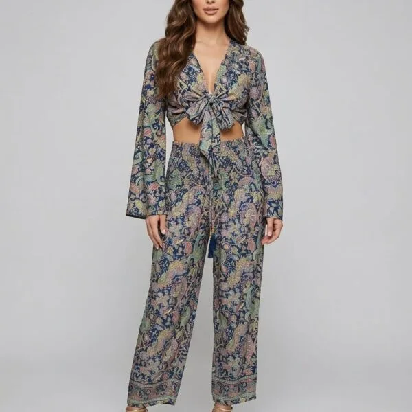 Twilight Bloom Wrap Top & Wide Leg Pants Set