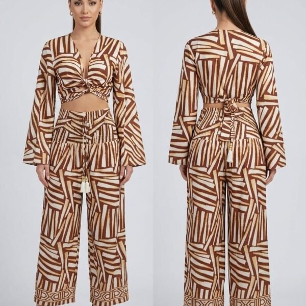 Island Orchid Wrap Top & Wide Leg Pants Set