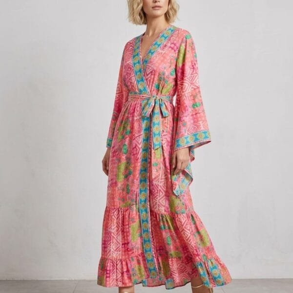 Lagoon Blue Kimono Wrap Maxi Dress