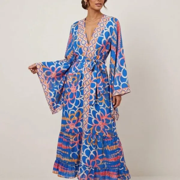 Wild Bloom Kimono Wrap Maxi Dress
