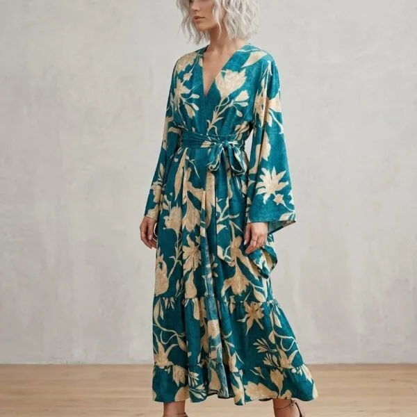 Desert Rose Kimono Wrap Maxi Dress