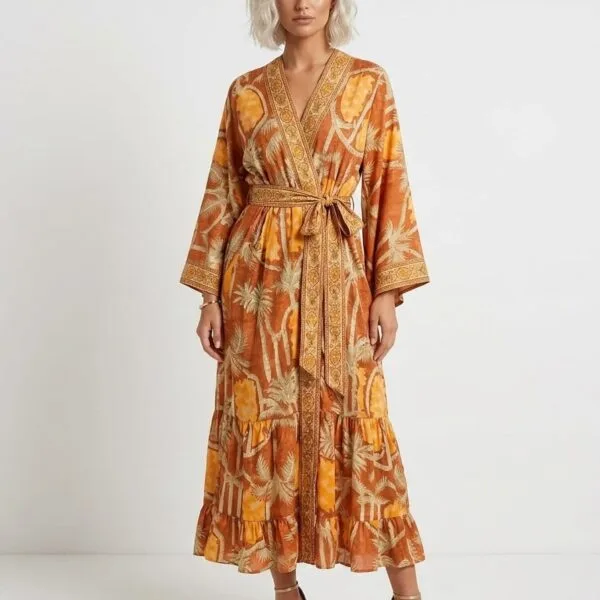 Amalfi Coast Kimono Wrap Maxi Dress