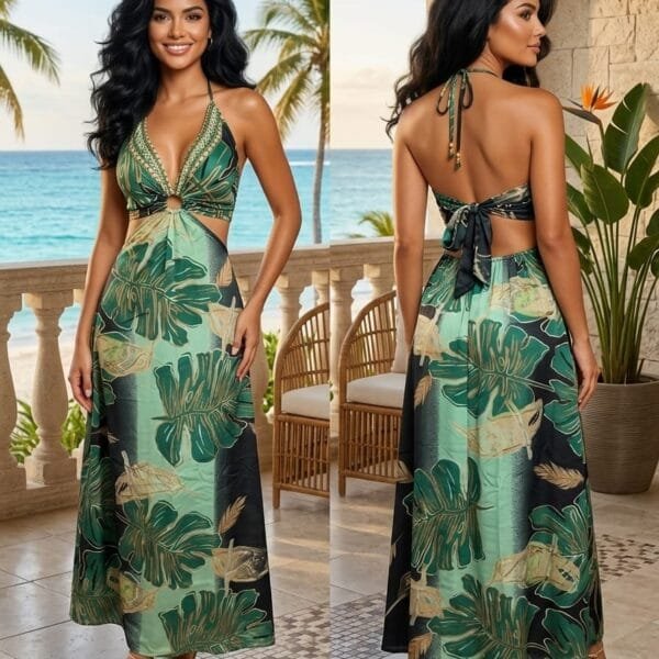 Ibiza Sunset Halter Cutout Maxi Dress