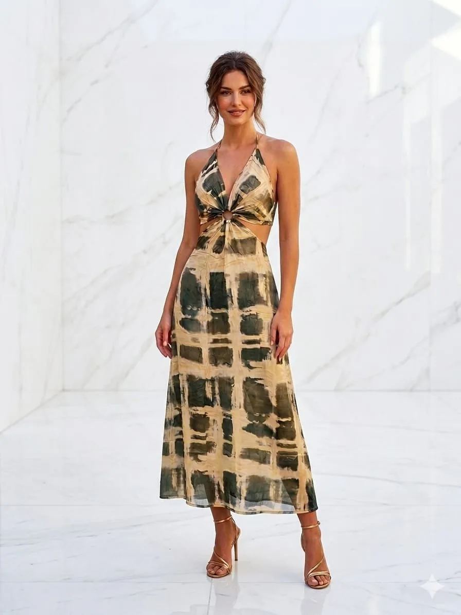 Rio Carnival Halter Cutout Maxi Dress