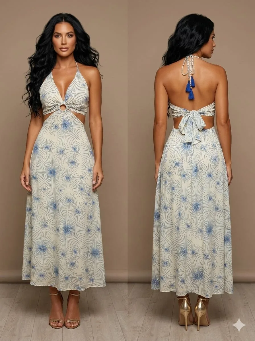 Venice Dusk Halter Cutout Maxi Dress