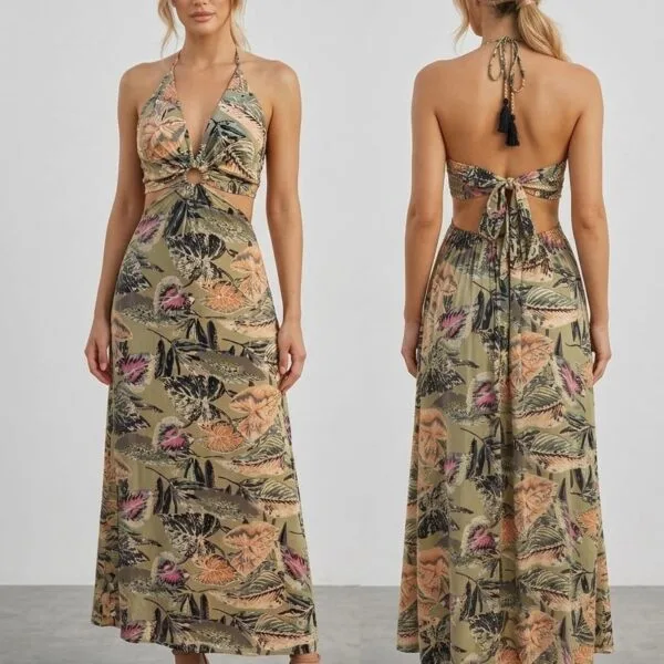 Mykonos Wave Halter Cutout Maxi Dress