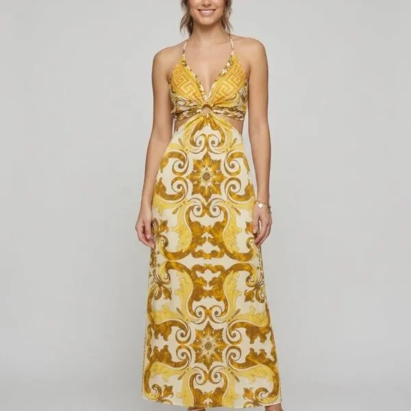 Porto Wine Halter Cutout Maxi Dress