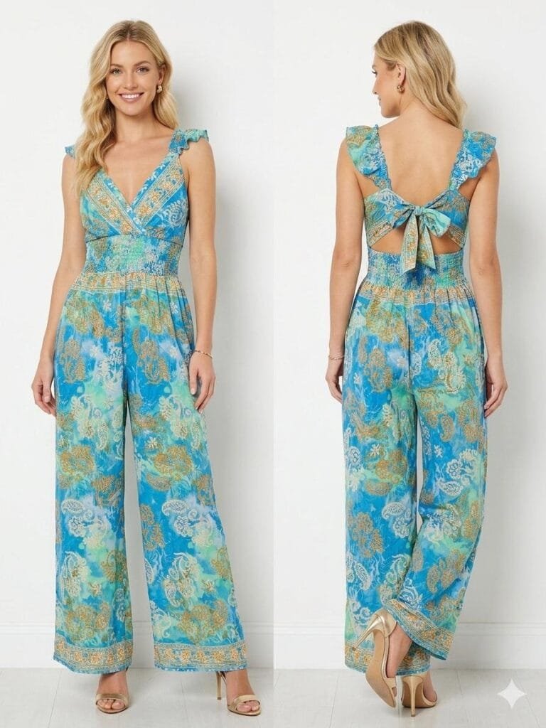 Crete Azure Ruffle Strap Jumpsuit
