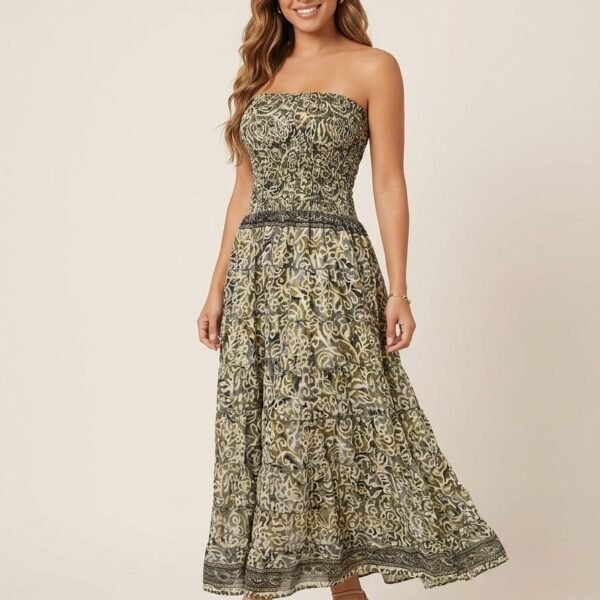 Delhi Saffron Strapless Tiered Maxi Dress