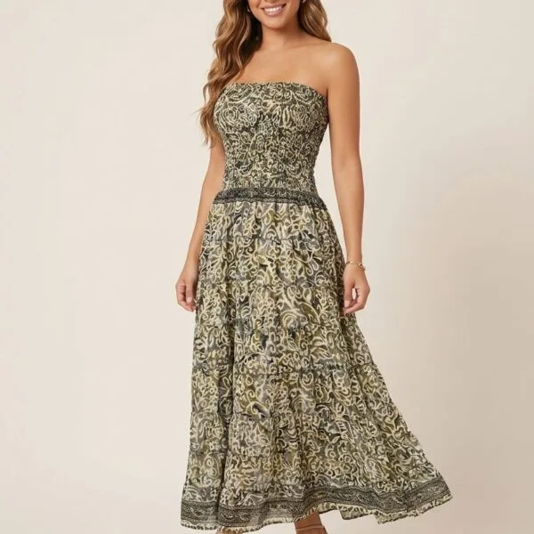 Delhi Saffron Strapless Tiered Maxi Dress