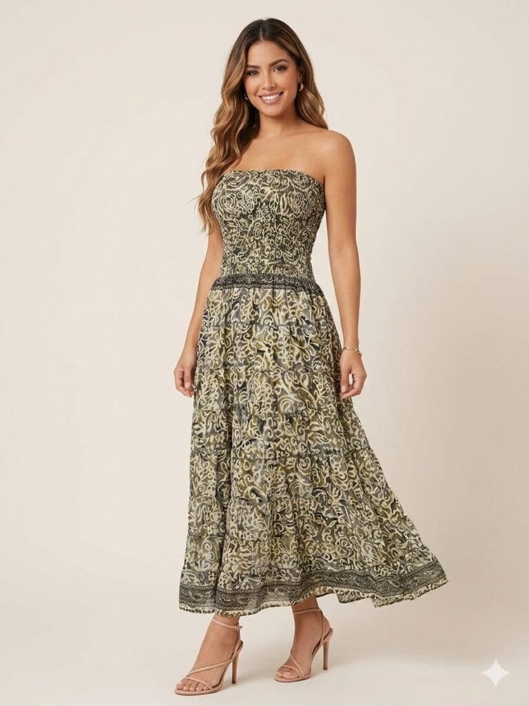 Delhi Saffron Strapless Tiered Maxi Dress