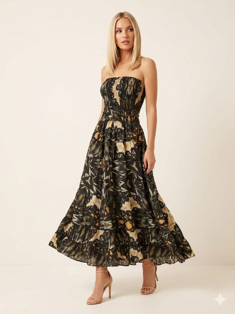Bali Temple Strapless Tiered Maxi Dress