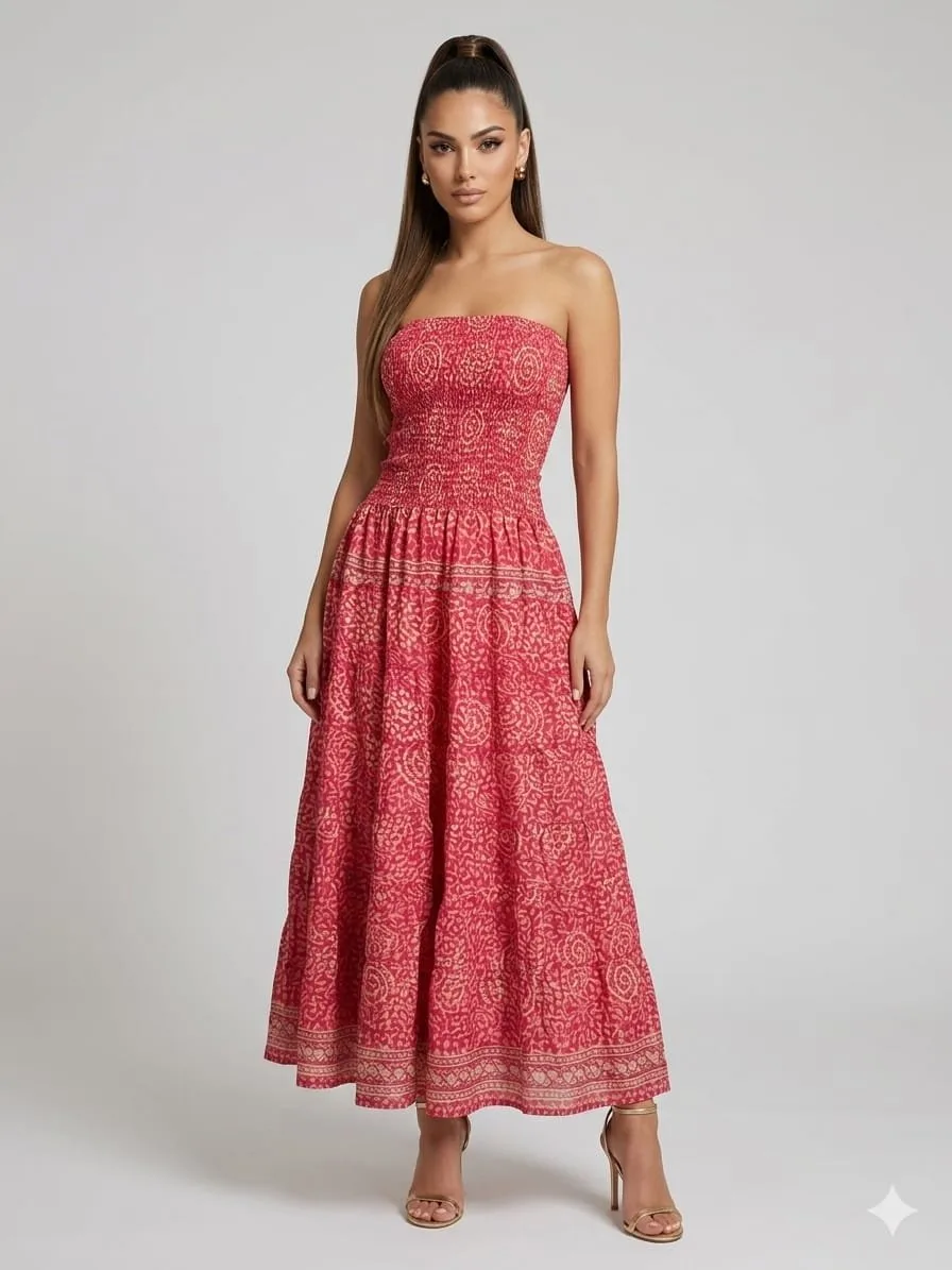 Phuket Pearl Strapless Tiered Maxi Dress