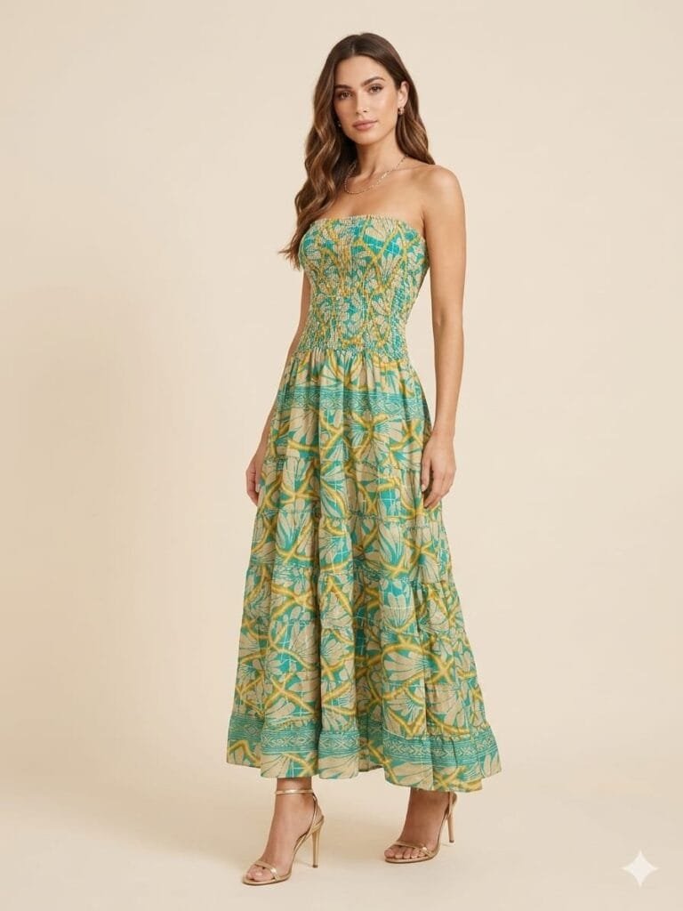 Sri Lanka Tea Strapless Tiered Maxi Dress