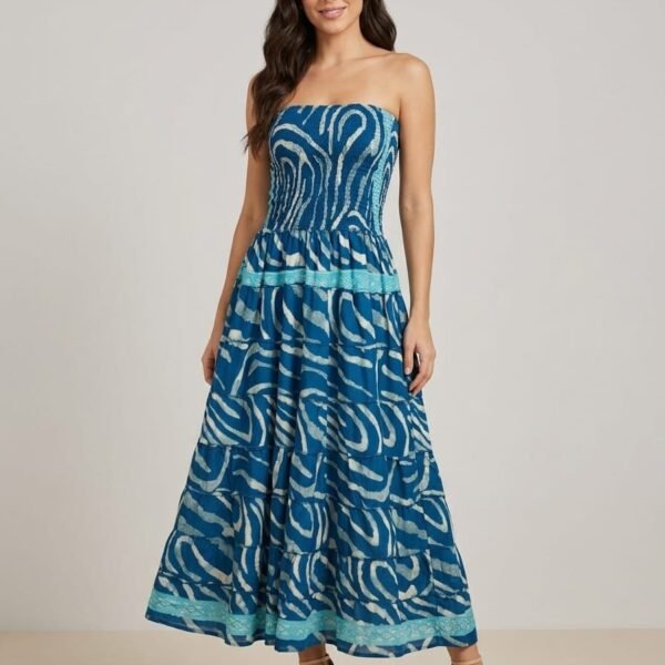 Seychelles Coral Strapless Tiered Maxi Dress