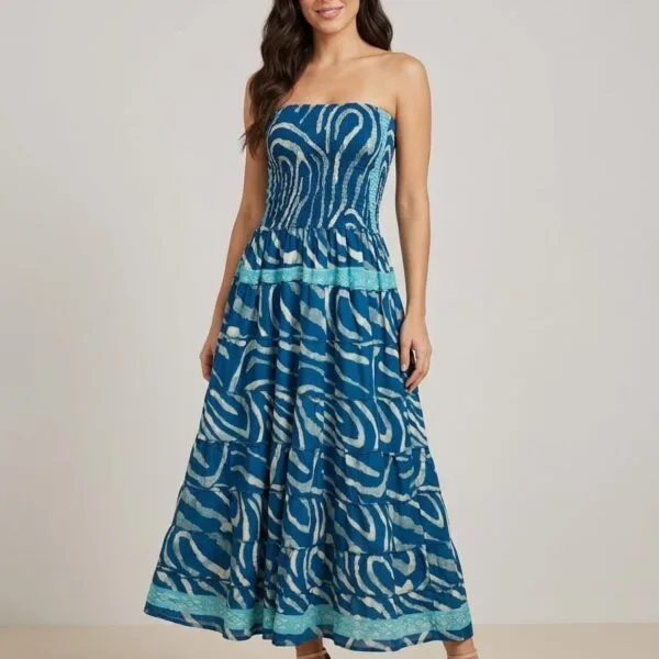 Seychelles Coral Strapless Tiered Maxi Dress