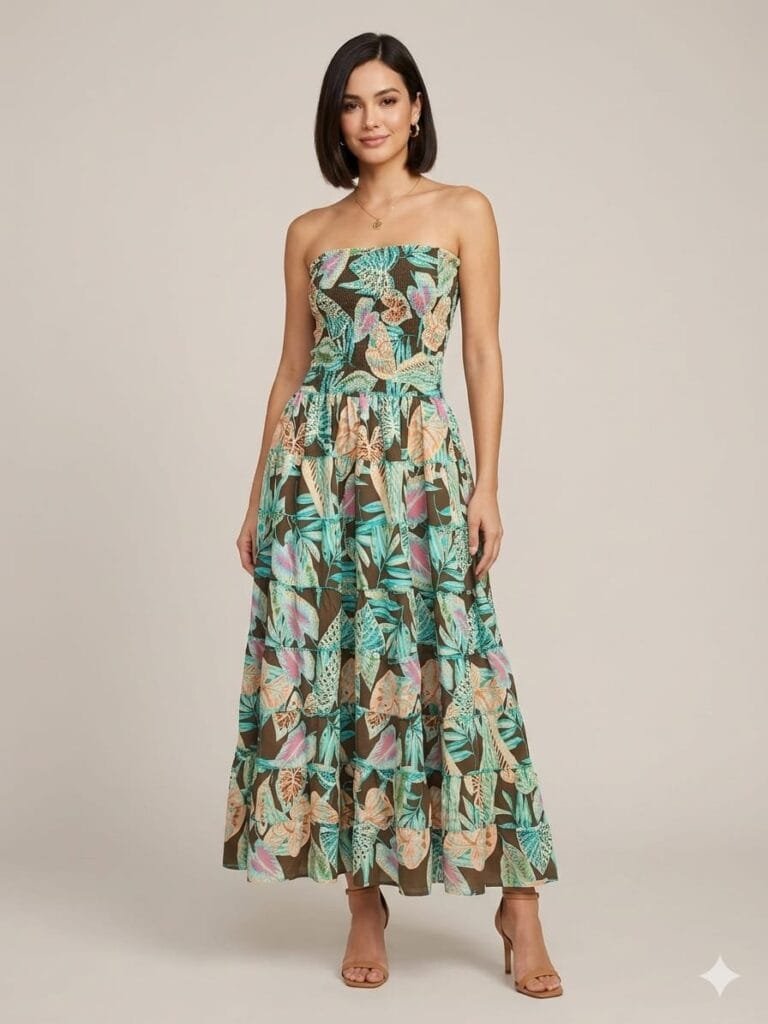 Fiji Paradise Strapless Tiered Maxi Dress