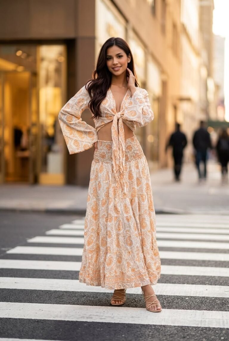 Trinidad Flame Crop Top & Maxi Skirt Set