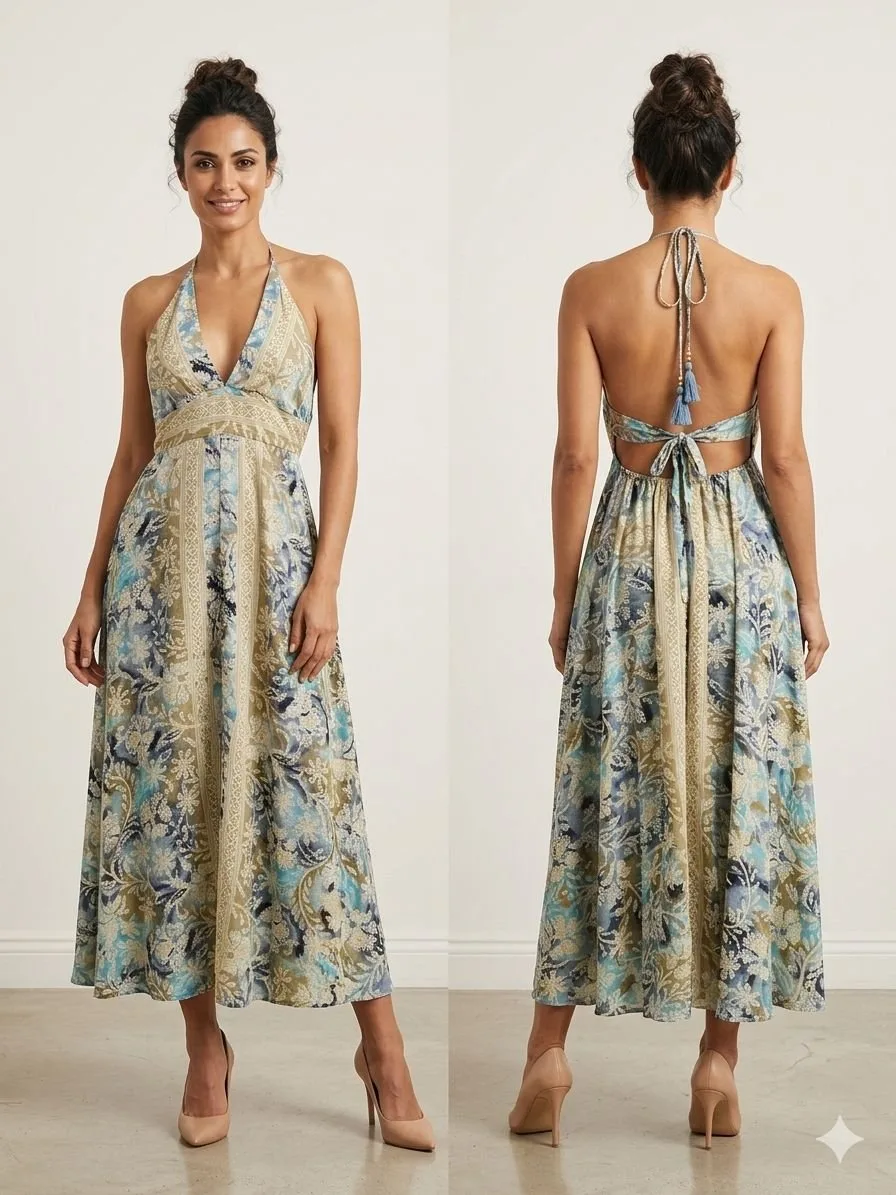 Kyoto Cherry Halter Embroidered Maxi Dress