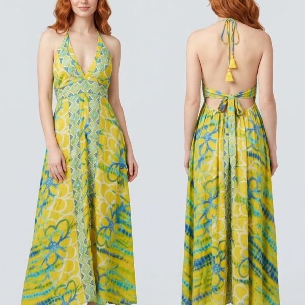 Marrakesh Night Halter Embroidered Maxi Dress