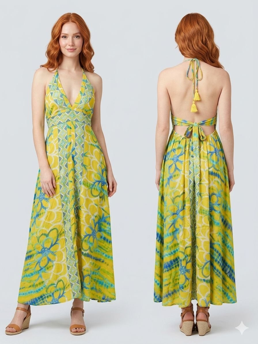 Marrakesh Night Halter Embroidered Maxi Dress