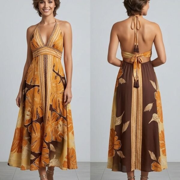 Barcelona Sun Halter Embroidered Maxi Dress