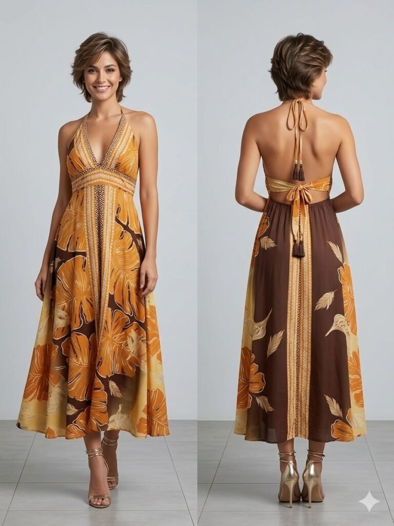 Barcelona Sun Halter Embroidered Maxi Dress