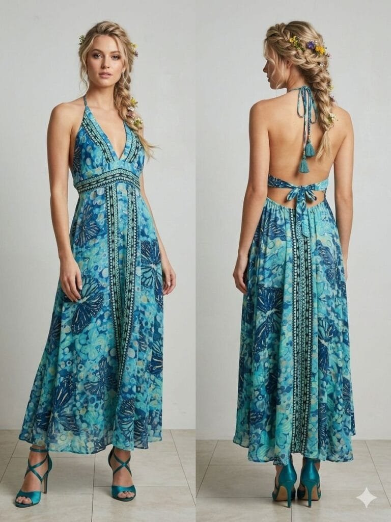 Milan Blush Halter Embroidered Maxi Dress