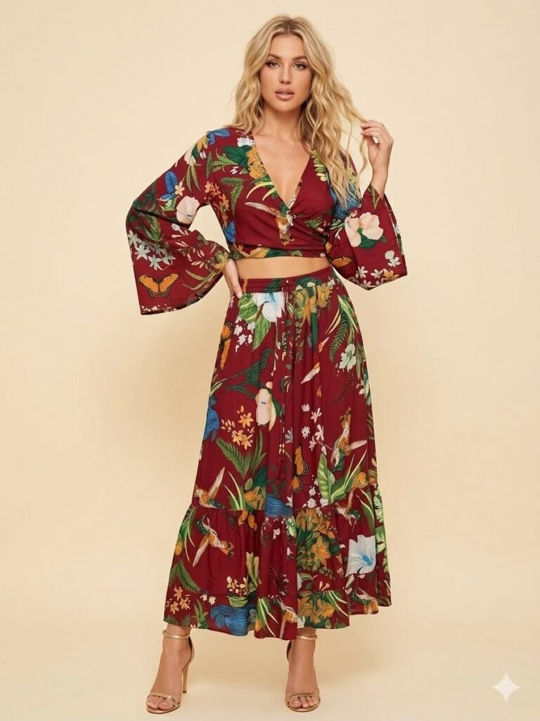 Cannes Rose Tie Front Top & Maxi Skirt Set