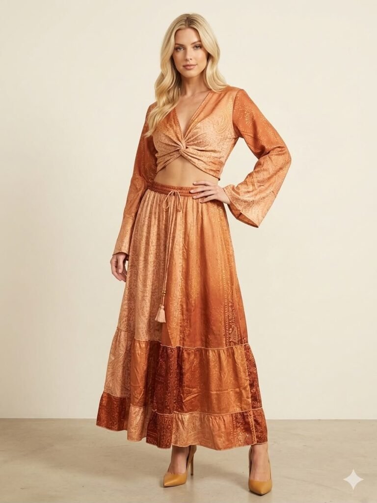 Budapest Glow Tie Front Top & Maxi Skirt Set