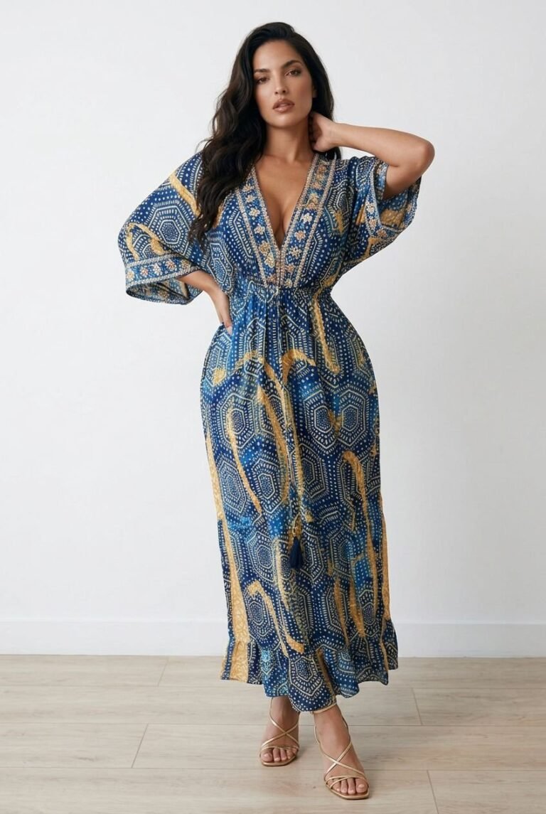 Montenegro Jade Embroidered Kaftan Maxi Dress