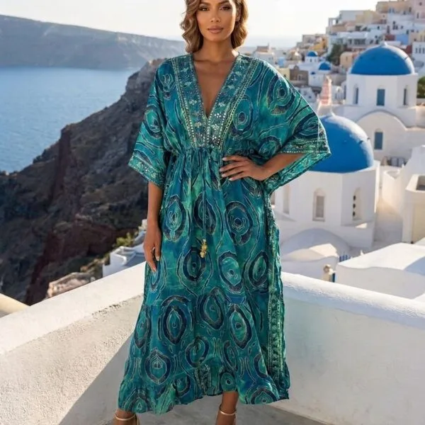 Hydra Rose Embroidered Kaftan Maxi Dress