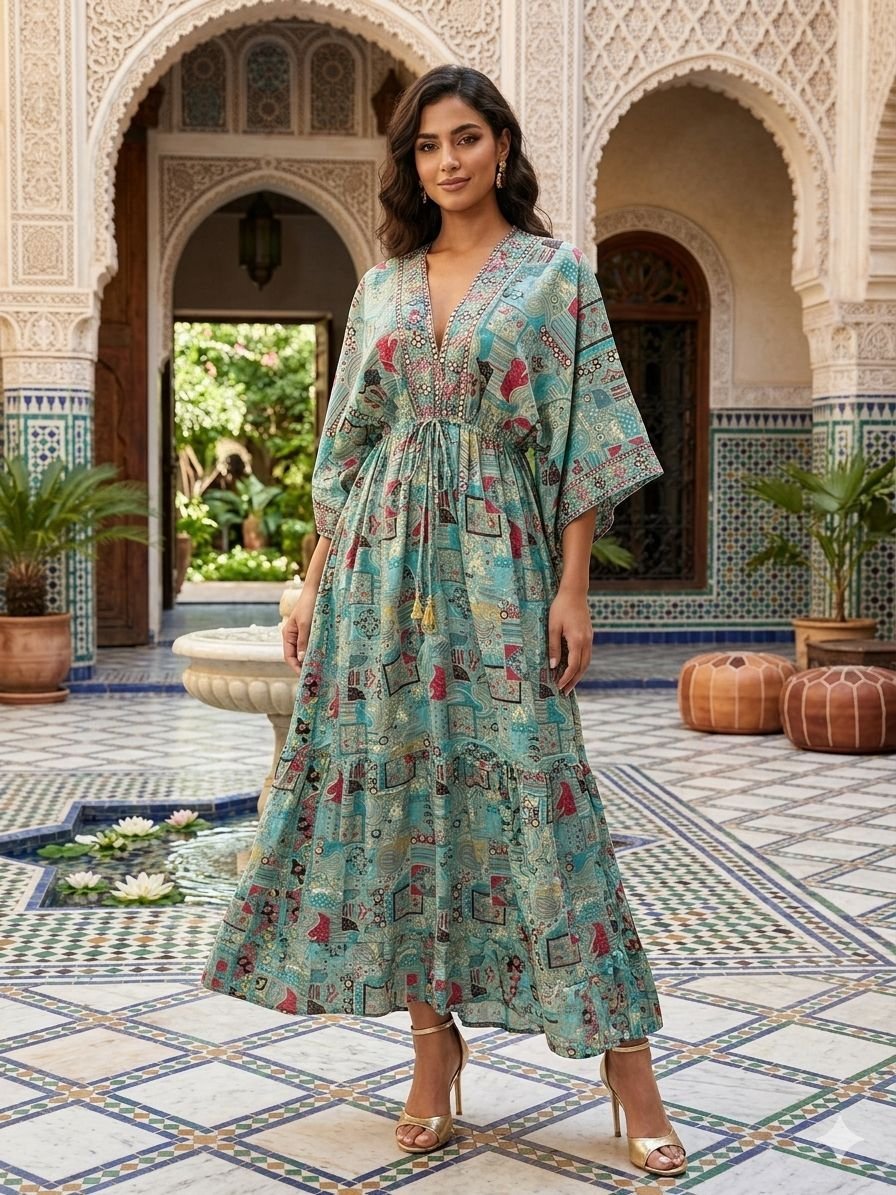 Paros Dawn Embroidered Kaftan Maxi Dress